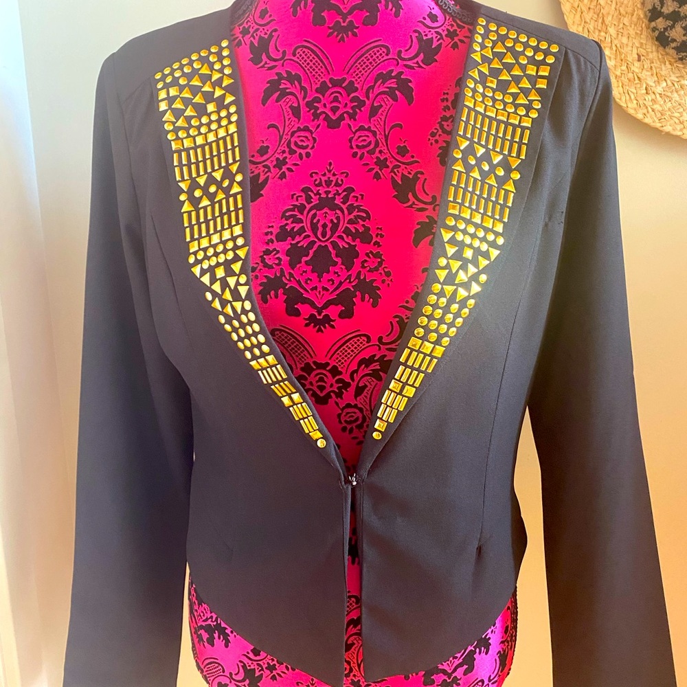Statement black blazer with gold studs design